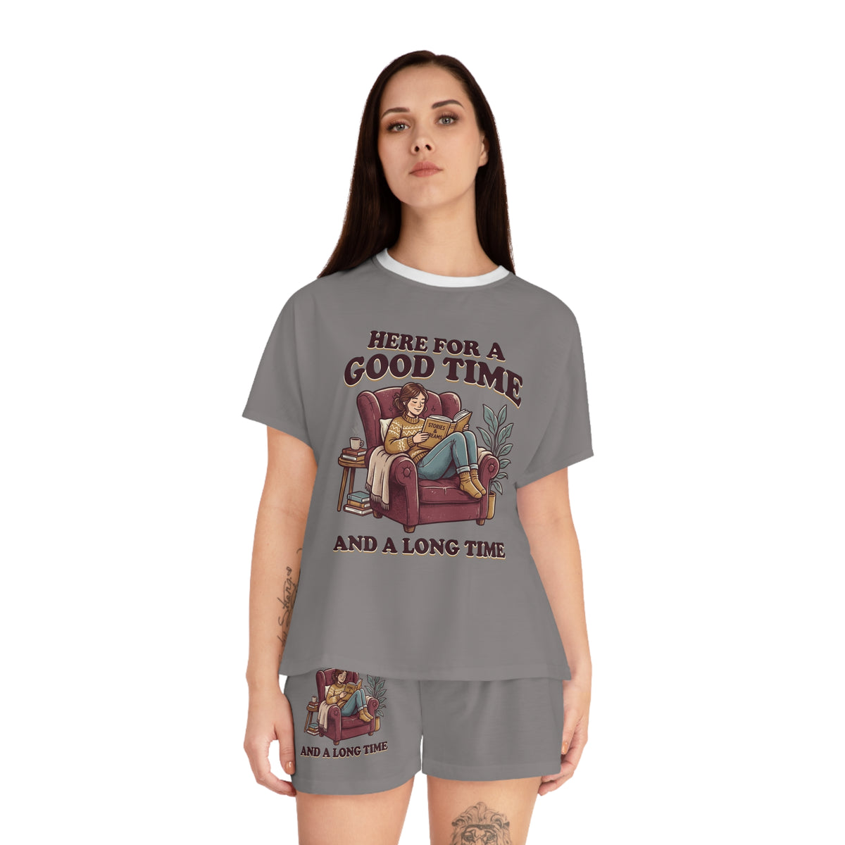 "Here for a Good Time and a Long Time" Women’s Short Pajama Set — Cozy Lounge Sleepwear