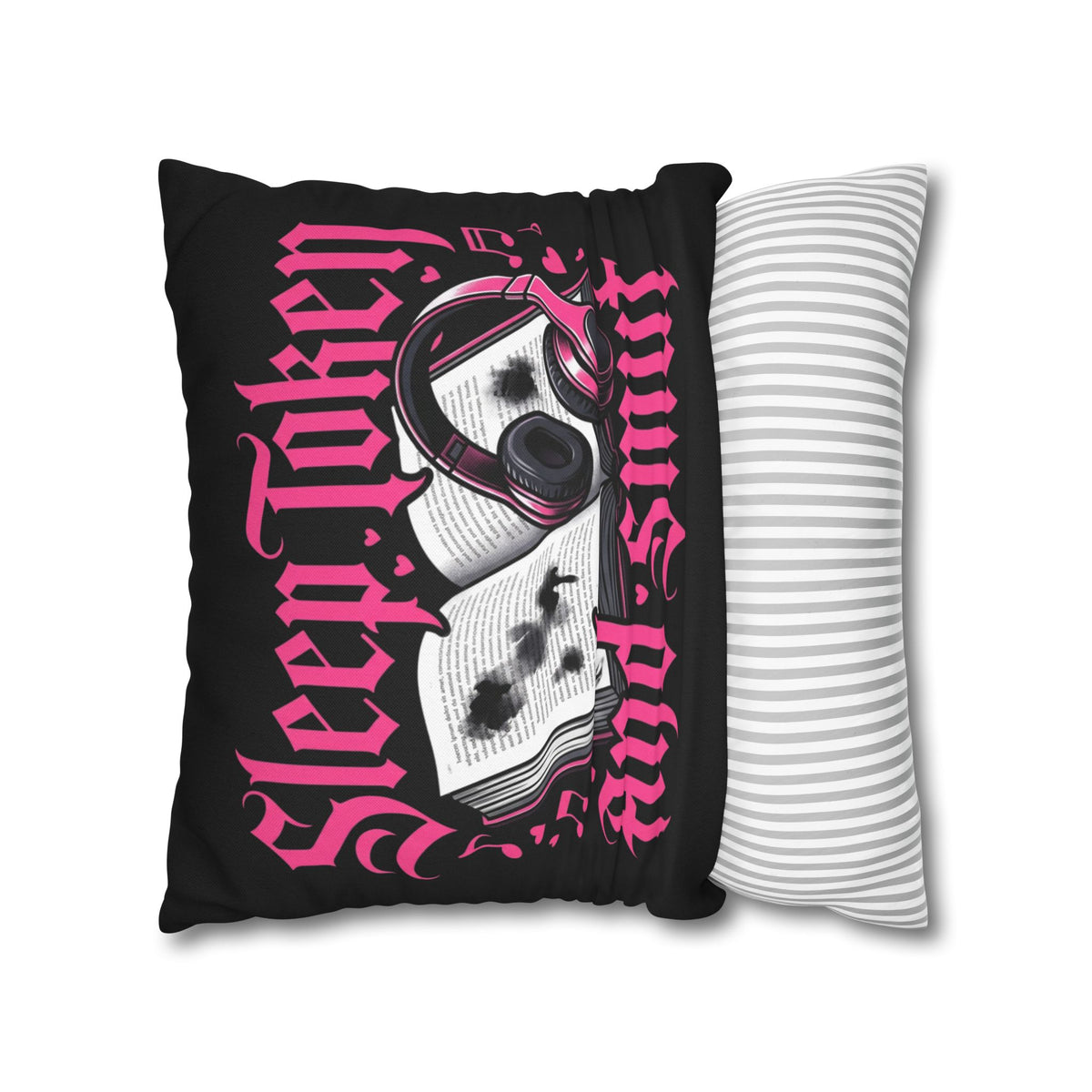 Sleep, Token & Smut Square Pillowcase — Gothic Bookish Headphone Decor