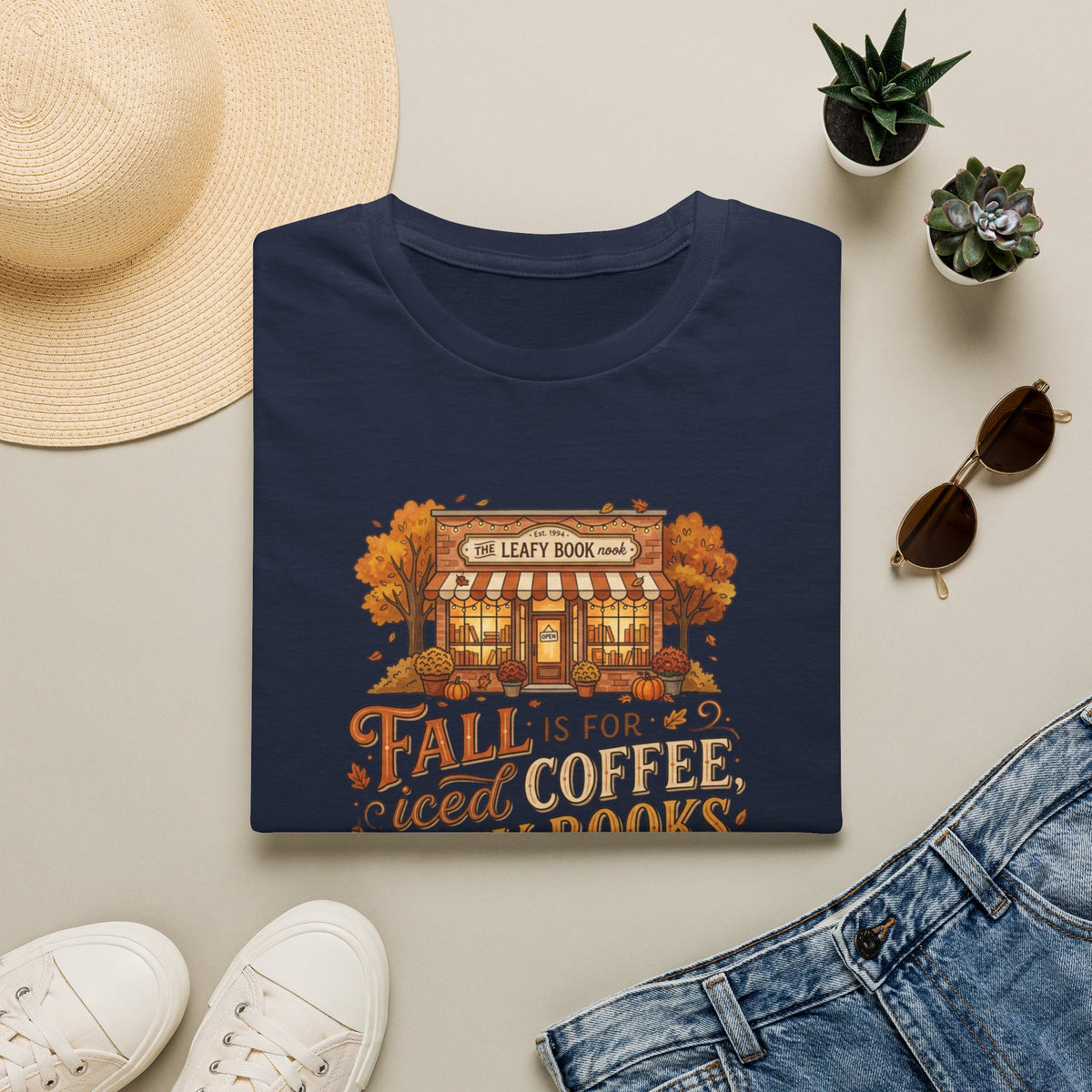 Fall Bookstore T-Shirt — "Fall Is For Iced Coffee & Spicy Books" Cozy Autumn Tee