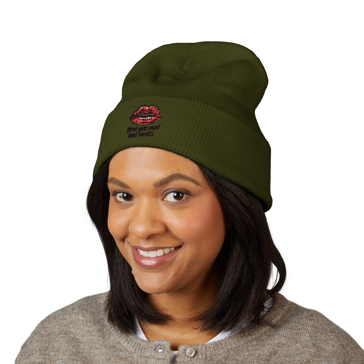 Embroidered 'Good Girls Read Bad Books' Cuffed Beanie