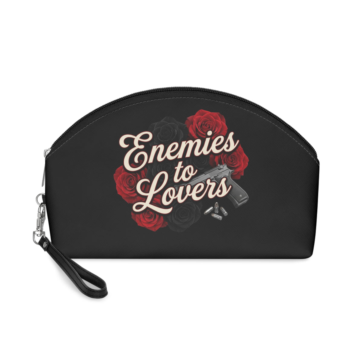 Enemies to Lovers Makeup Bag — Romantic Rose & Gun Cosmetic Pouch