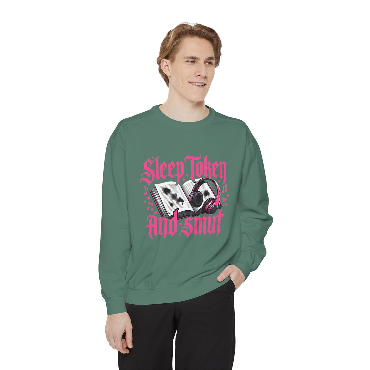 Sleep.Taken And Smut Graphic Sweatshirt — Gothic Pink Skull Crewneck