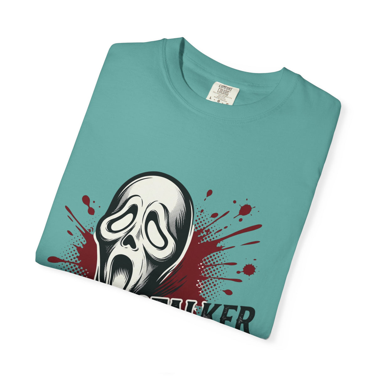Graphic T-Shirt — "Stalker Romance" Horror Mask Tee (Scream-inspired, Blood Splatter)