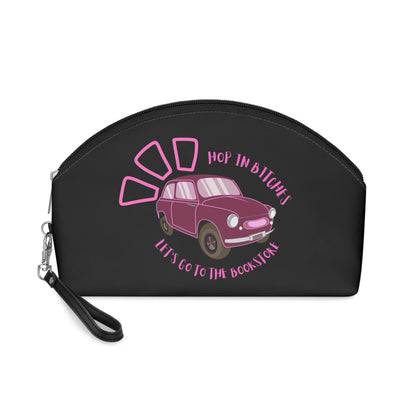 Vintage Mini Cooper Makeup Bag — “Hop In Bitches! Let’s Go to the Bookshop” Cosmetic Pouch