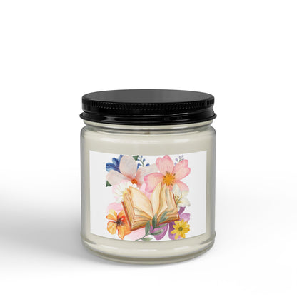 Floral Booklover Soy Candle — Scented Jar Candle with Black Lid (4oz & 9oz)