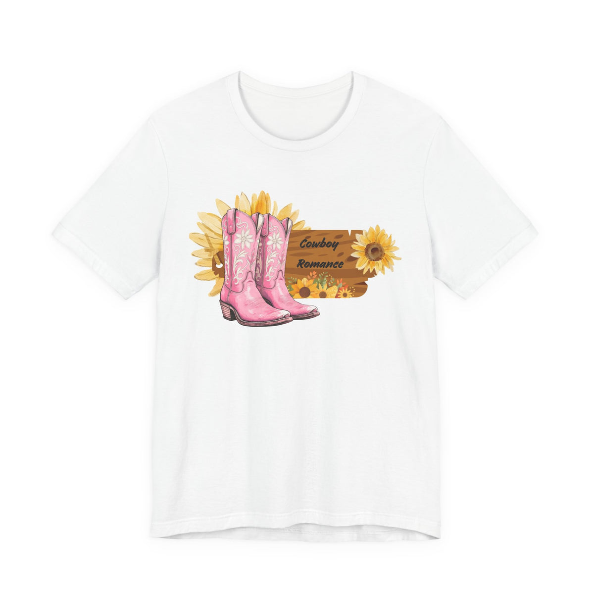 Country Romance T-Shirt — Pink Cowboy Boots & Sunflowers Tee