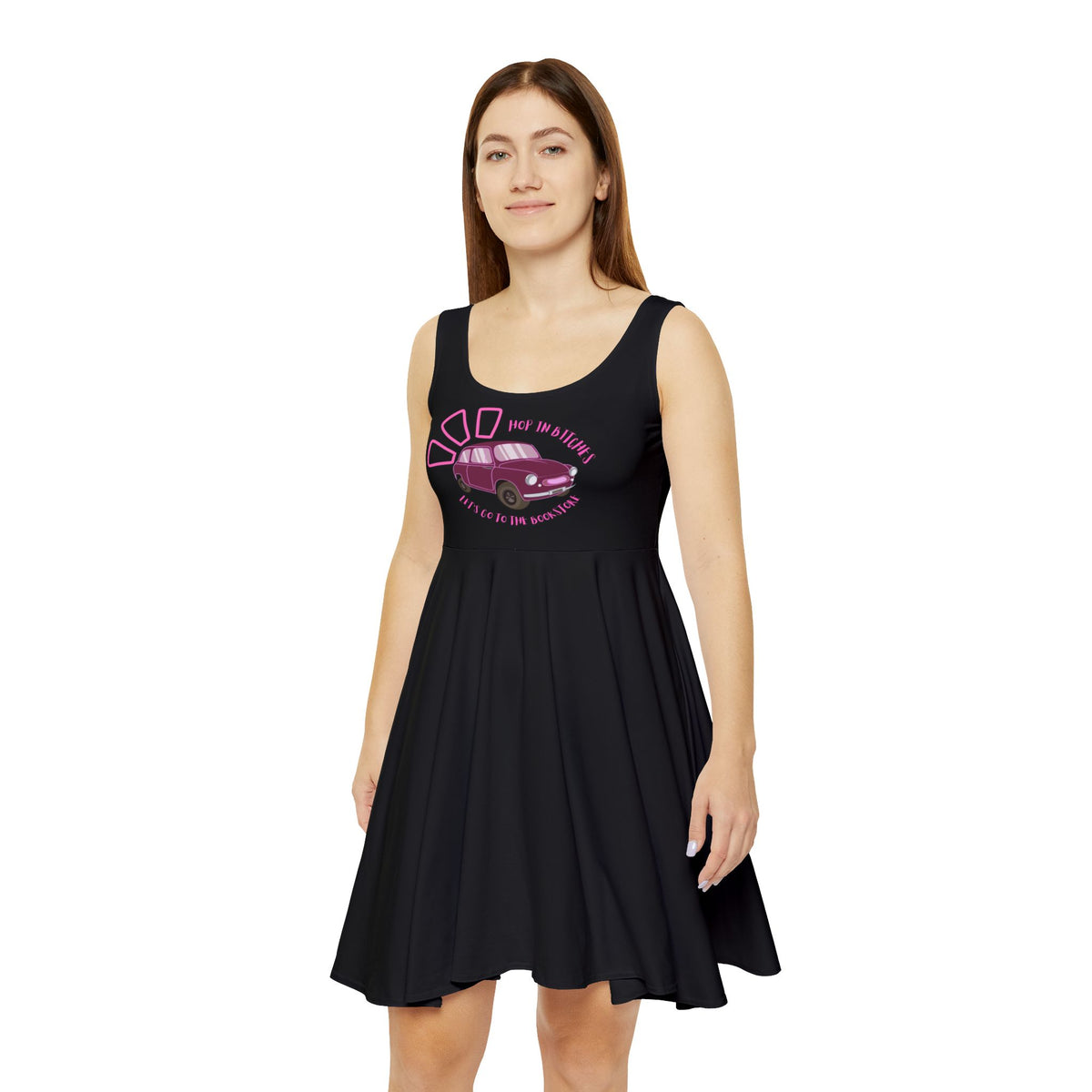 Retro Pink VW Beetle Skater Dress — "Keep on Rolling" Graphic