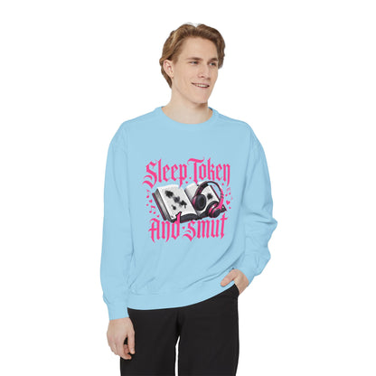 Sleep.Taken And Smut Graphic Sweatshirt — Gothic Pink Skull Crewneck