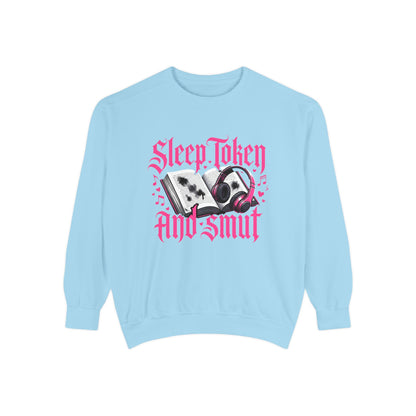 Sleep.Taken And Smut Graphic Sweatshirt — Gothic Pink Skull Crewneck