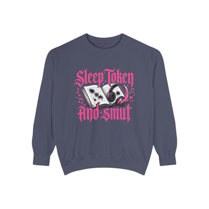 Sleep.Taken And Smut Graphic Sweatshirt — Gothic Pink Skull Crewneck