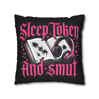 Sleep, Token & Smut Square Pillowcase — Gothic Bookish Headphone Decor