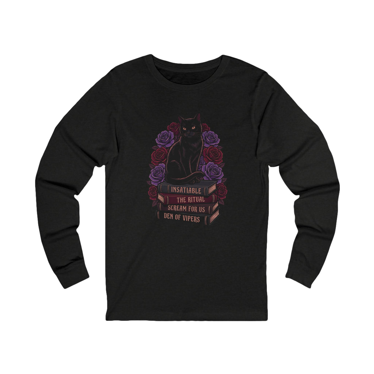 Book Stack and Black Cat Long Sleeve Tee
