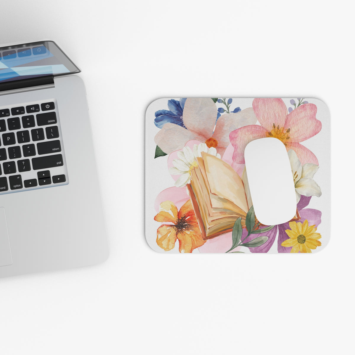 Floral Open Book Mouse Pad – Watercolor Garden Desk Mat