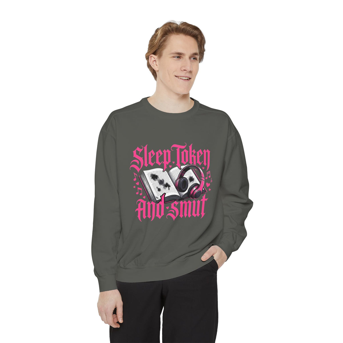 Sleep.Taken And Smut Graphic Sweatshirt — Gothic Pink Skull Crewneck