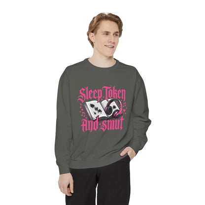 Sleep.Taken And Smut Graphic Sweatshirt — Gothic Pink Skull Crewneck