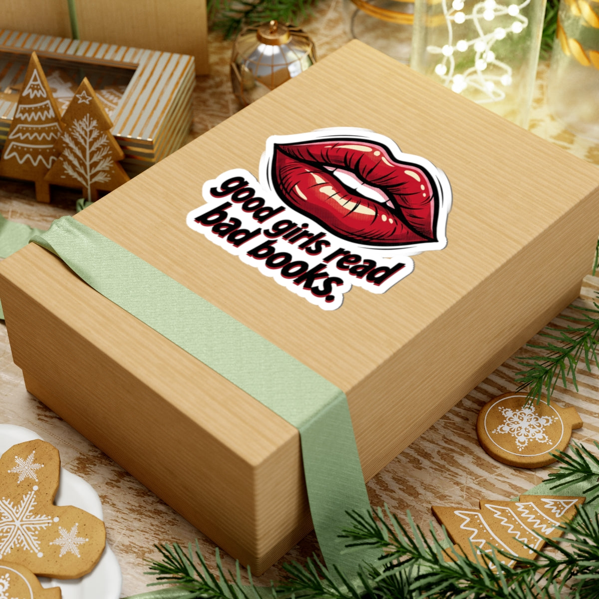 Kiss-Cut Sticker — "good girls read bad books" Red Lip Literary Decal