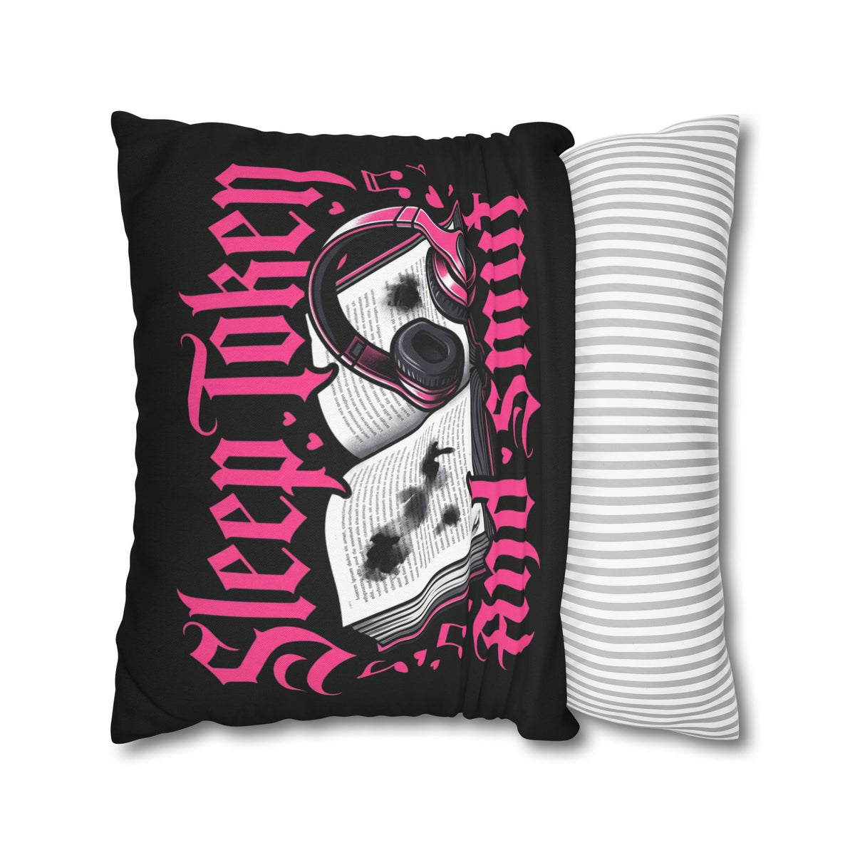Sleep, Token & Smut Square Pillowcase — Gothic Bookish Headphone Decor
