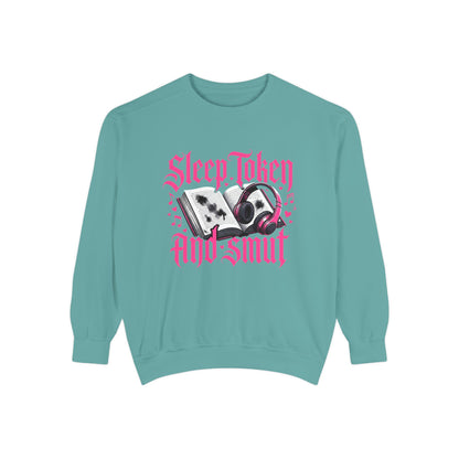 Sleep.Taken And Smut Graphic Sweatshirt — Gothic Pink Skull Crewneck