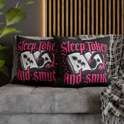 Sleep, Token & Smut Square Pillowcase — Gothic Bookish Headphone Decor