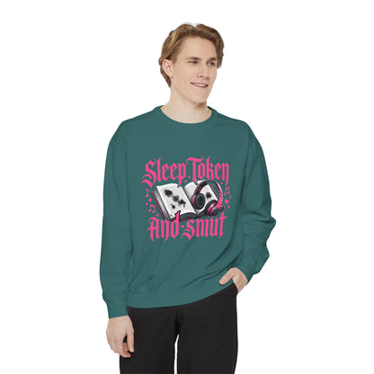 Sleep.Taken And Smut Graphic Sweatshirt — Gothic Pink Skull Crewneck
