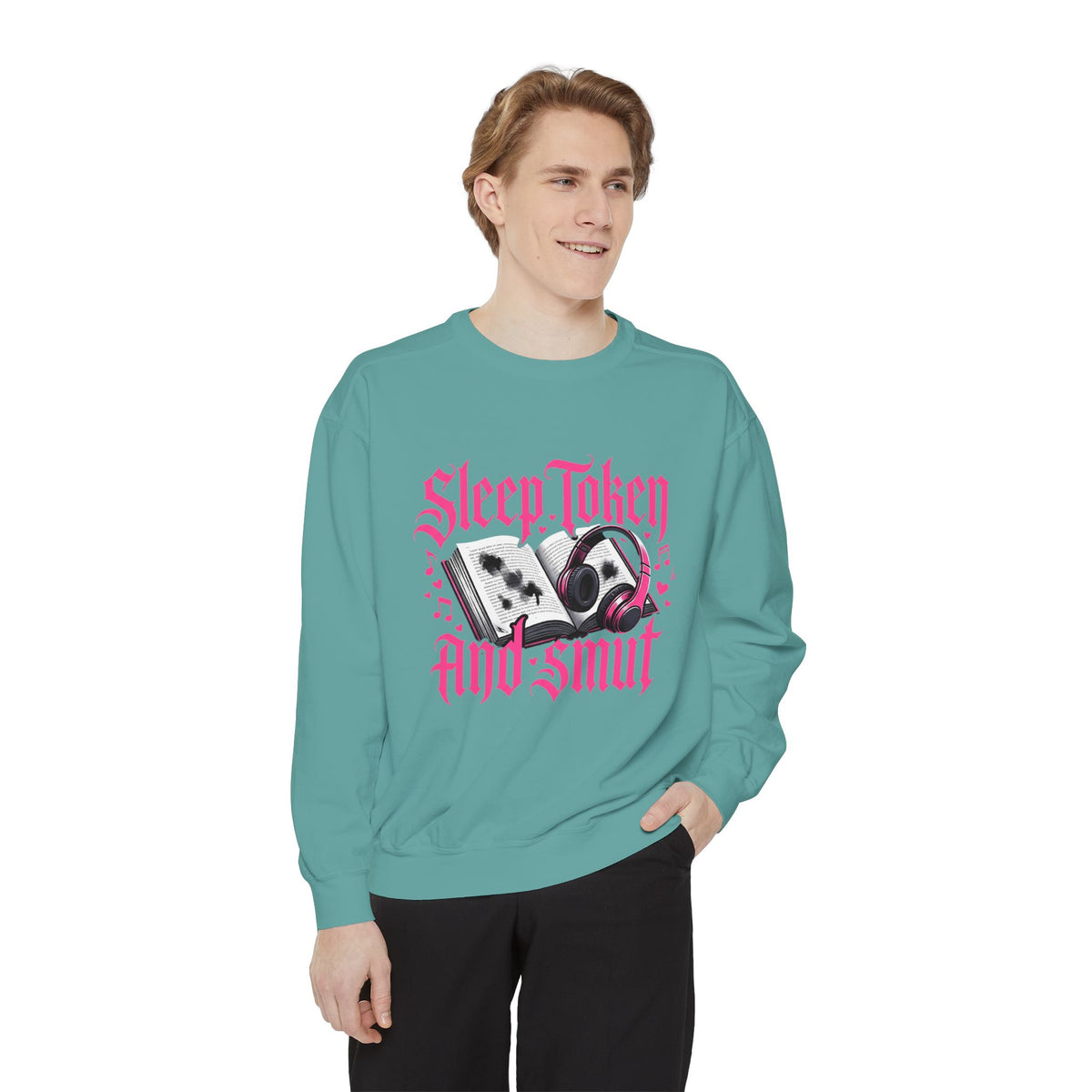 Sleep.Taken And Smut Graphic Sweatshirt — Gothic Pink Skull Crewneck
