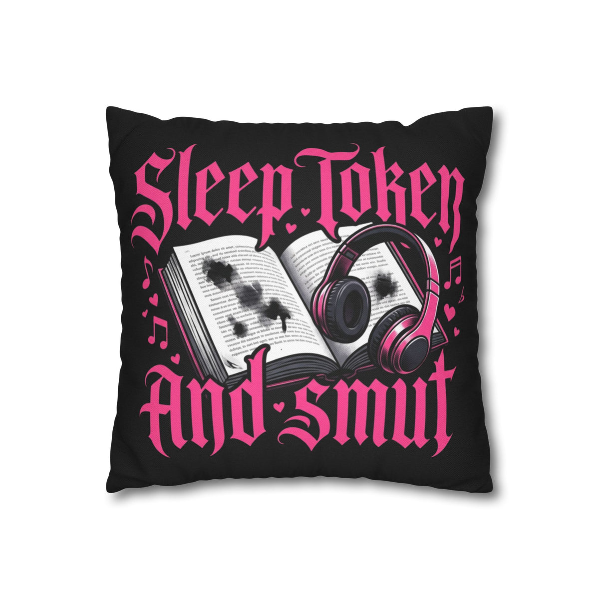Sleep, Token & Smut Square Pillowcase — Gothic Bookish Headphone Decor