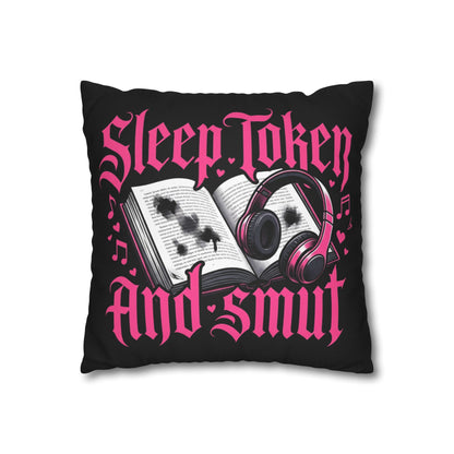 Sleep, Token & Smut Square Pillowcase — Gothic Bookish Headphone Decor