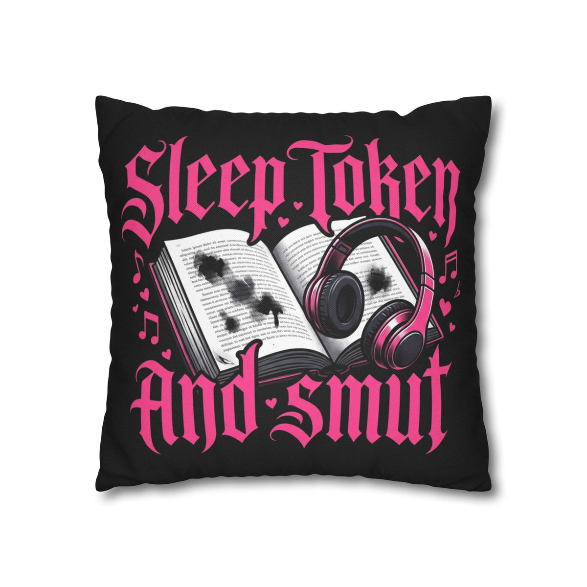 Sleep, Token & Smut Square Pillowcase — Gothic Bookish Headphone Decor