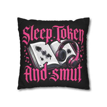 Sleep, Token & Smut Square Pillowcase — Gothic Bookish Headphone Decor