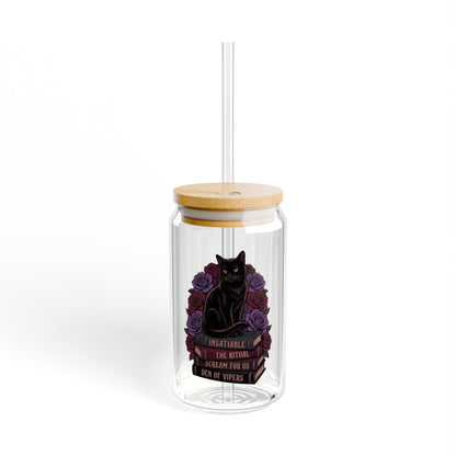 Book Stack and Black Cat Dark Romance Glass Tumbler