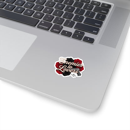 Enemies to Lovers Kiss-Cut Sticker — Red & Black Roses with Handgun Design