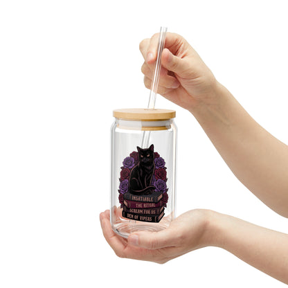 Book Stack and Black Cat Dark Romance Glass Tumbler