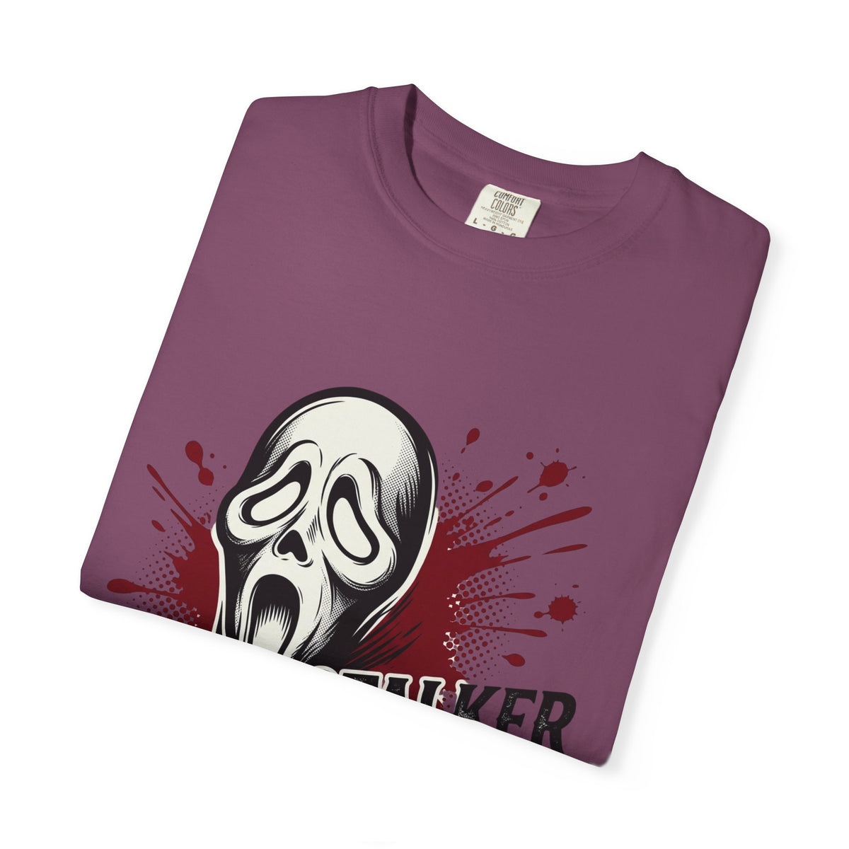 Graphic T-Shirt — "Stalker Romance" Horror Mask Tee (Scream-inspired, Blood Splatter)