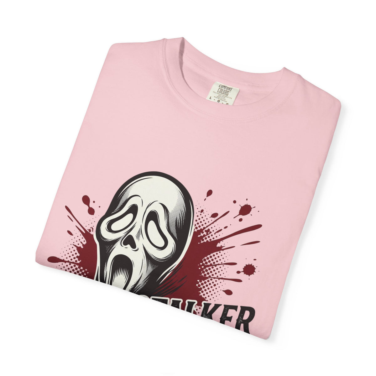 Graphic T-Shirt — "Stalker Romance" Horror Mask Tee (Scream-inspired, Blood Splatter)