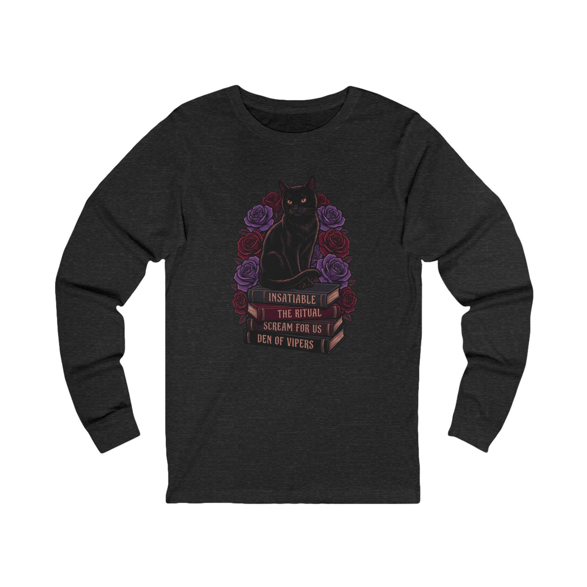 Book Stack and Black Cat Long Sleeve Tee