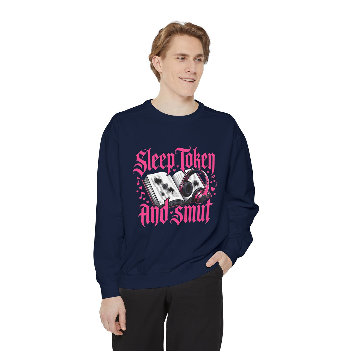 Sleep.Taken And Smut Graphic Sweatshirt — Gothic Pink Skull Crewneck
