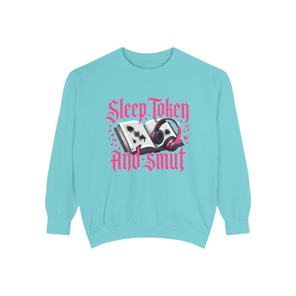 Sleep.Taken And Smut Graphic Sweatshirt — Gothic Pink Skull Crewneck