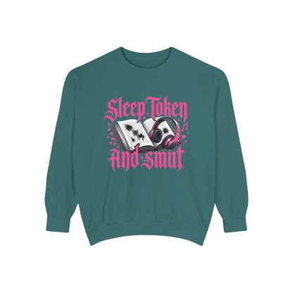 Sleep.Taken And Smut Graphic Sweatshirt — Gothic Pink Skull Crewneck