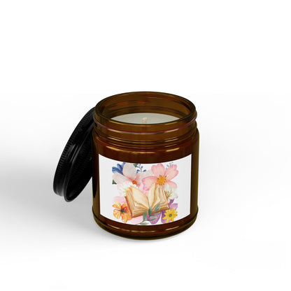 Floral Booklover Soy Candle — Scented Jar Candle with Black Lid (4oz & 9oz)
