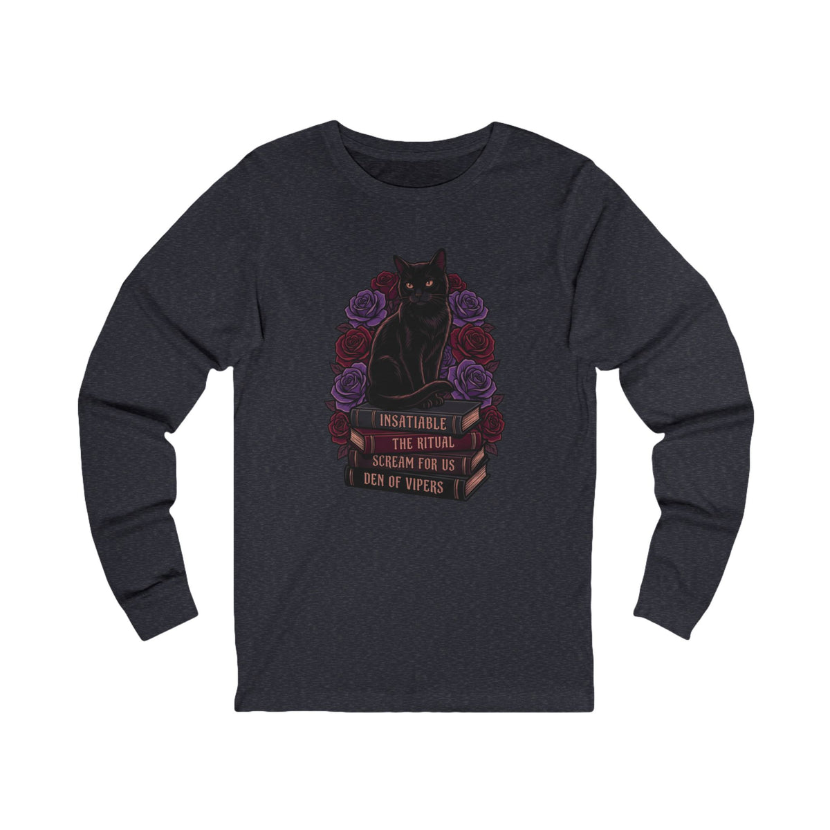 Book Stack and Black Cat Long Sleeve Tee