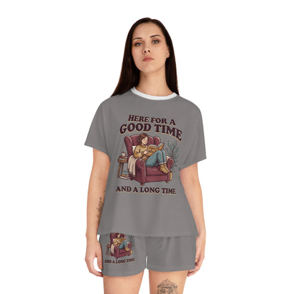 "Here for a Good Time and a Long Time" Women’s Short Pajama Set — Cozy Lounge Sleepwear