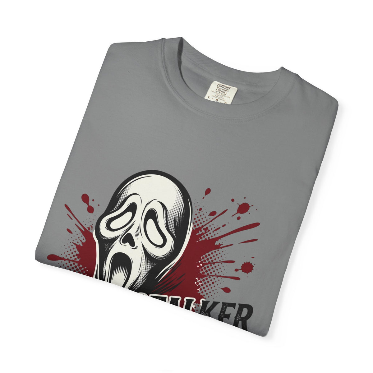 Graphic T-Shirt — "Stalker Romance" Horror Mask Tee (Scream-inspired, Blood Splatter)