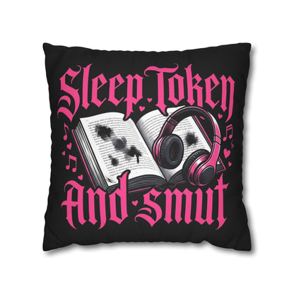 Sleep, Token & Smut Square Pillowcase — Gothic Bookish Headphone Decor