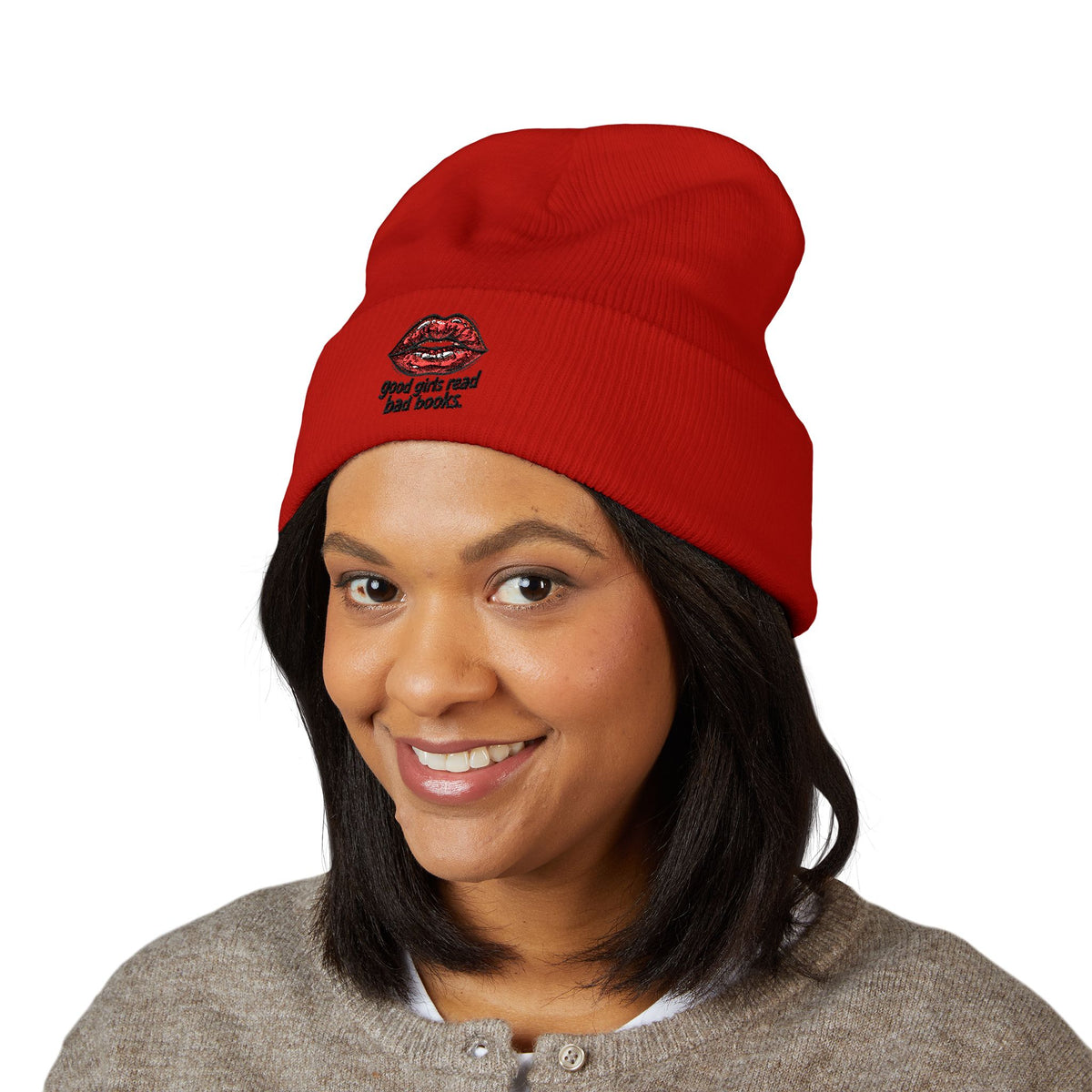 Embroidered 'Good Girls Read Bad Books' Cuffed Beanie