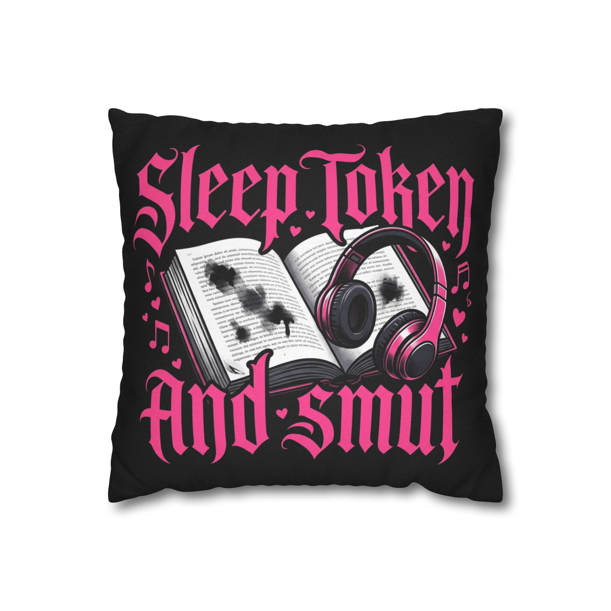 Sleep, Token & Smut Square Pillowcase — Gothic Bookish Headphone Decor