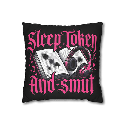 Sleep, Token & Smut Square Pillowcase — Gothic Bookish Headphone Decor