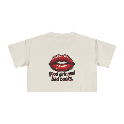 Crop Tee — "Good Girls Read Bad Books" Red Lips Graphic