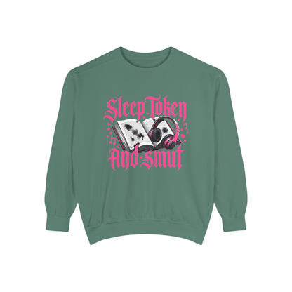 Sleep.Taken And Smut Graphic Sweatshirt — Gothic Pink Skull Crewneck