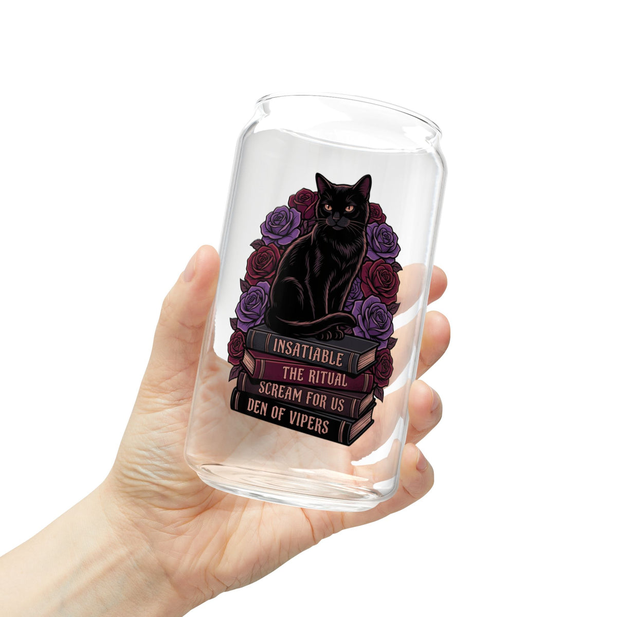 Book Stack and Black Cat Dark Romance Glass Tumbler
