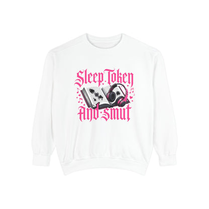 Sleep.Taken And Smut Graphic Sweatshirt — Gothic Pink Skull Crewneck